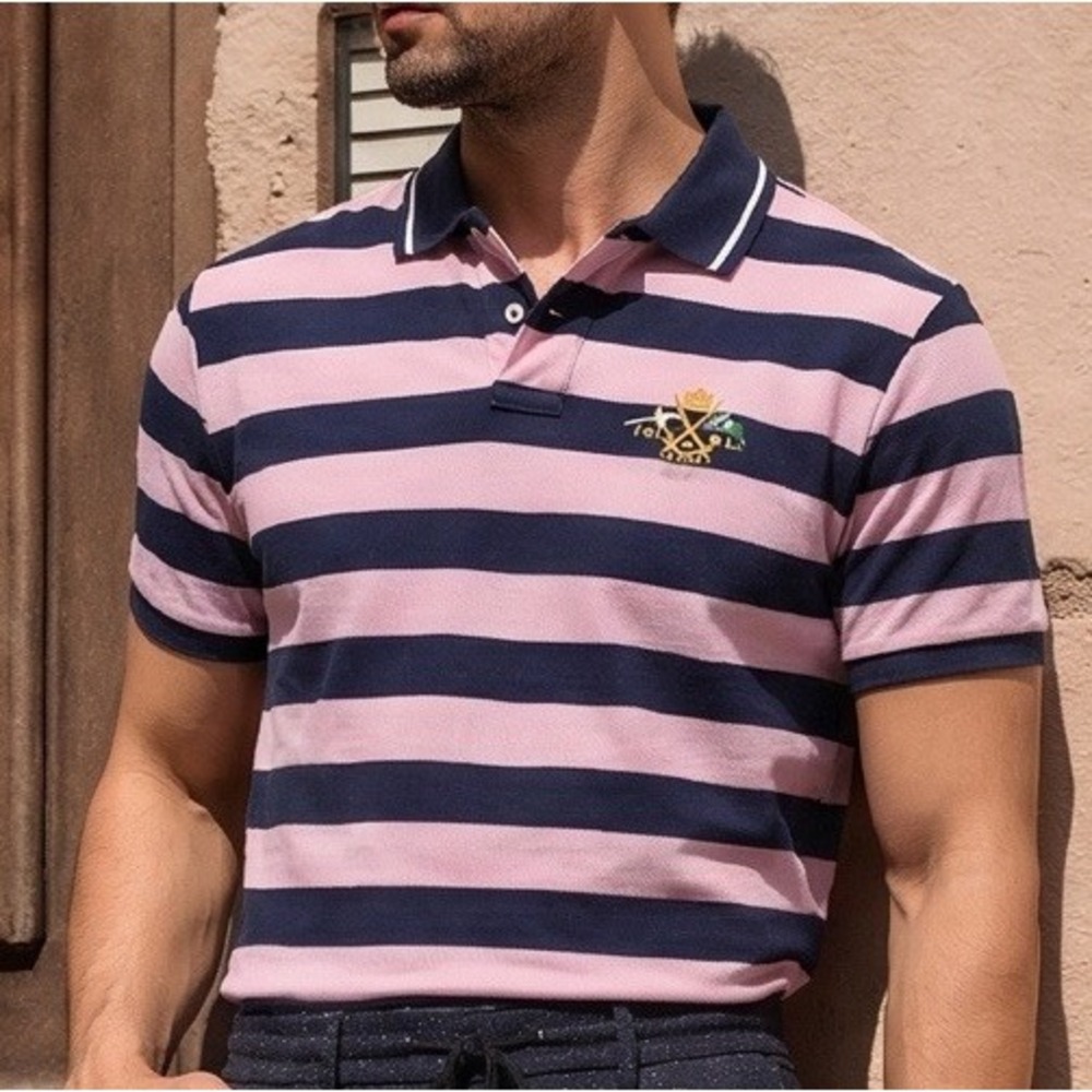 Polo Ralph Lauren Striped Rugby Polo Shirt Men's Large Custom Fit Nautical Crest